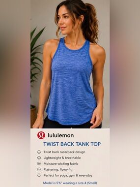 Lululemon Heathered Blue Twist Back Racerback Tank Top Small. See measurements